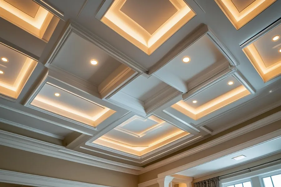 Plafon Kamar Tidur Mewah Berlapis Aksen Lighting Modern