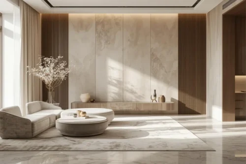 Interior berwarna netral elegan pada rumah mewah