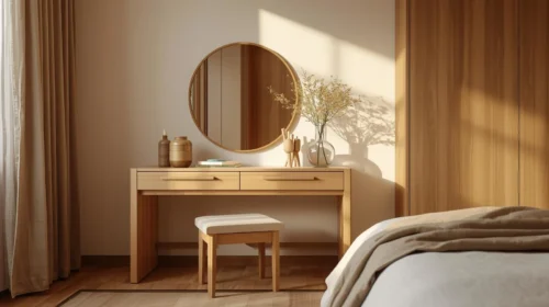 Meja Rias dengan Sentuhan Kayu Alami