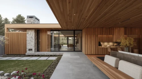 Sentuhan Material Alami (Kayu & Batu)